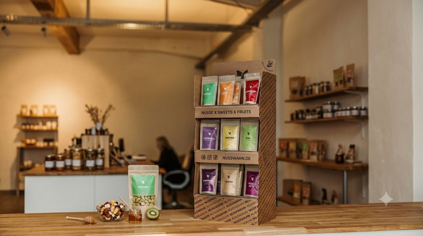 Auswahl an Nusswahn Snacks für Teams im Büro